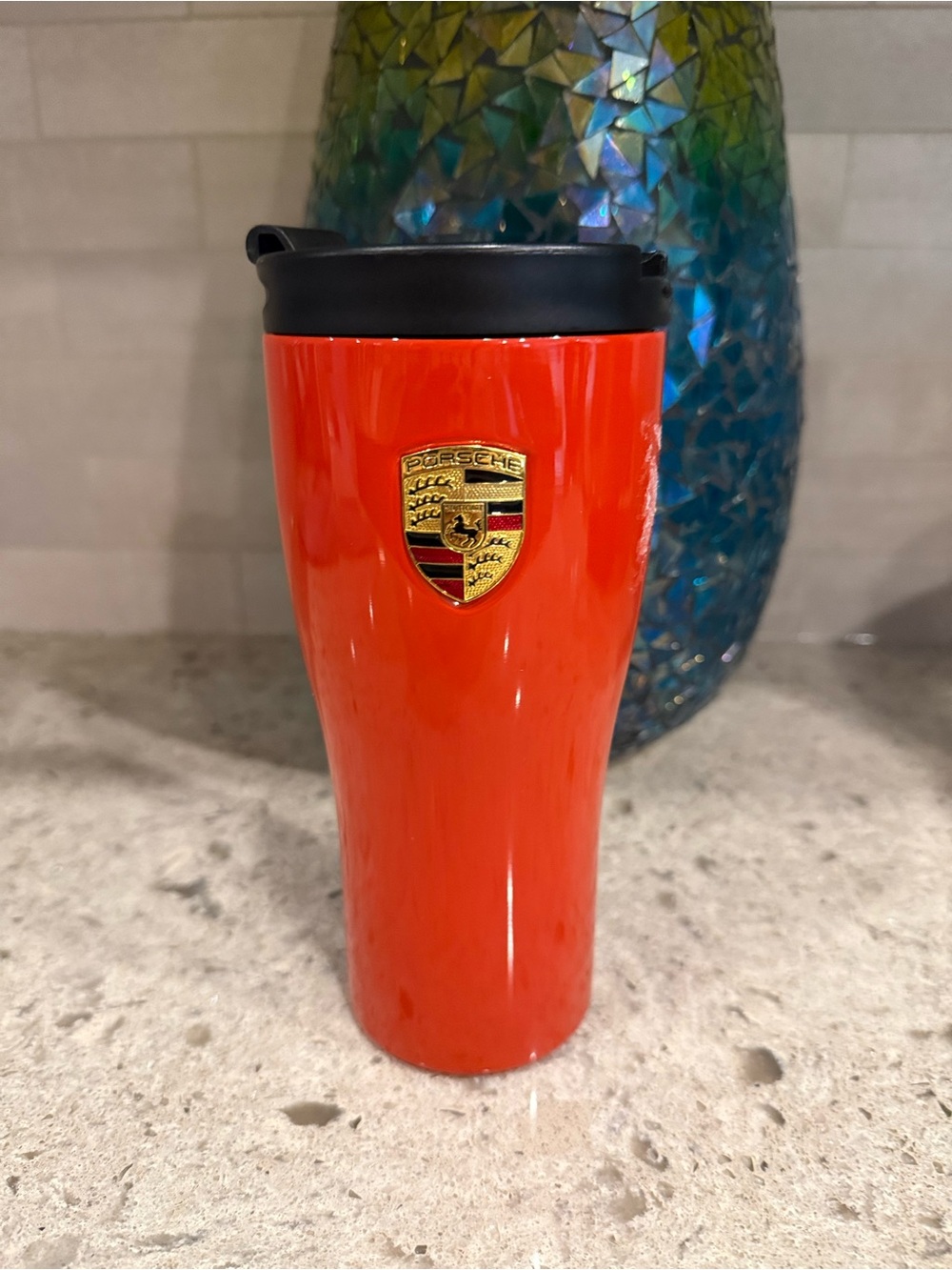 Porsche Orange Red Travel Tumbler with Black Lid